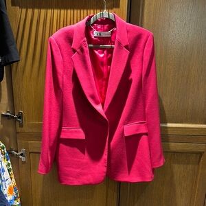 Zara Pink Blazer Structured Shoulders Tailored Fit